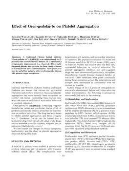 Effect of Oren-Gedoku-To on Platelet Aggregation