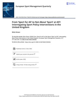At All?: Interrogating Sport Policy Interventions in the United Kingdom