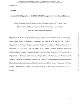 Interindividual Regulation of the BCRP/ABCG2 Transporter in Term Human Placentas