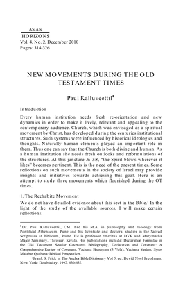 New Movements During the Old Testament Times