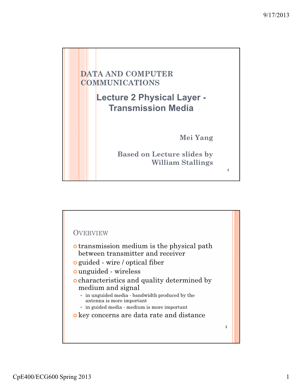 Lecture 2 Physical Layer - Transmission Media