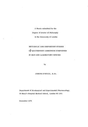 A Thesis Submitted for the Degree of Doctor of Philosophy in The