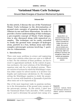 Variational Monte Carlo Technique Ground State Energies of Quantum Mechanical Systems