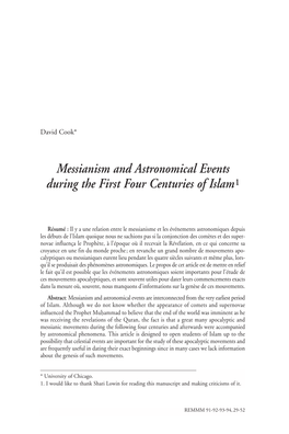 Messianism and Astronomical Events During the First Four Centuries of Islam 1