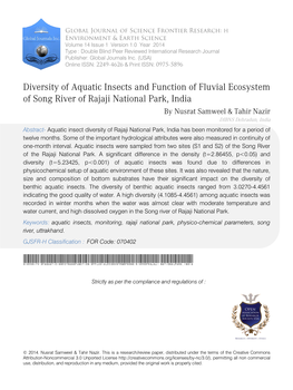 Diversity of Aquatic Insects and Function of Fluvial Ecosystem Of