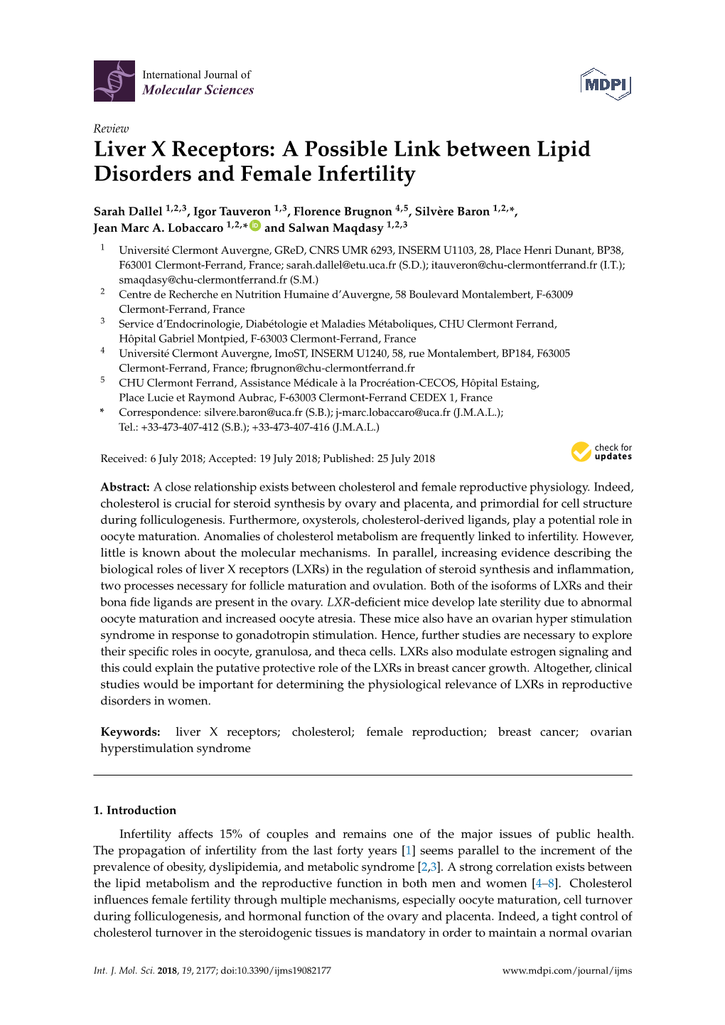 Liver X Receptors: a Possible Link Between Lipid Disorders and Female Infertility