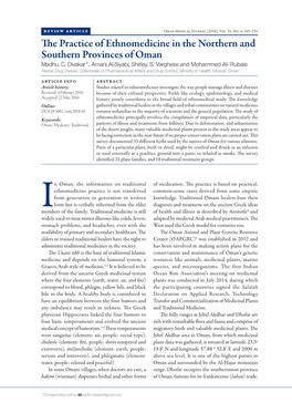 The Practice of Ethnomedicine in the Northern and Southern Provinces of Oman Madhu