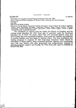 Outlying Areas Describes Ihe 1967 Fiscal Year of Operation Under the Vocational Education Act of 1%3. the States Report That with Increased Federal