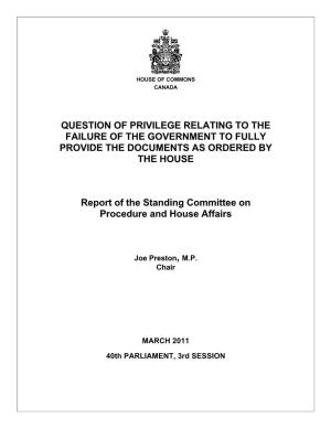 Question of Privilege Relating to the Failure of the Government to Fully Provide the Documents As Ordered by the House