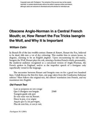 Obscene Anglo-Norman in a Central French Mouth; Or, How Renart the Fox Tricks Isengrin the Wolf, and Why It Is Important