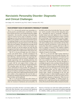 Narcissistic Personality Disorder: Diagnostic and Clinical Challenges