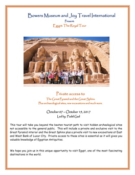 Bowers Museum and Joy Travel International Present: Egypt: the Royal Tour