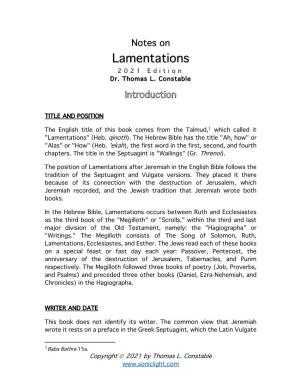 Lamentations 202 1 Edition Dr