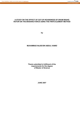 A Study on the Effect of Out-Of-Roundness of Drum Brake Rotor on the Braking Force Using the Finite Element Method