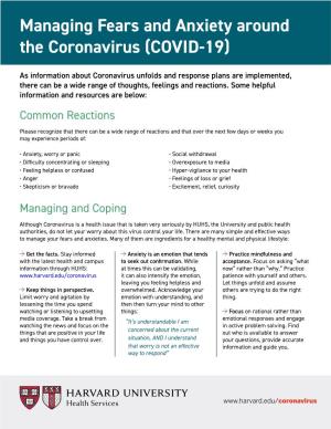 Managing Fears and Anxiety Around the Coronavirus (COVID-19)