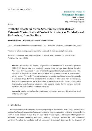 Synthetic Efforts for Stereo Structure Determination of Cytotoxic Marine Natural Product Pericosines As Metabolites of Periconia Sp