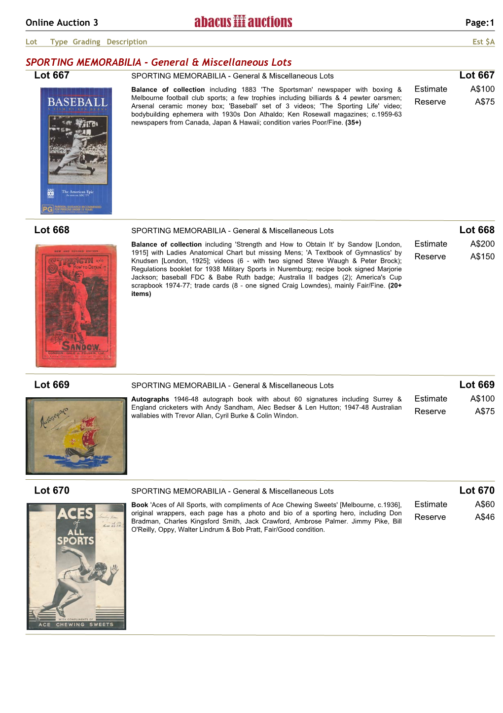 Extract Catalogue for Auction 3