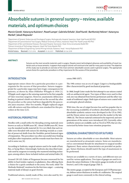 Absorbable Sutures in General Surgery – Review, Available Materials, And