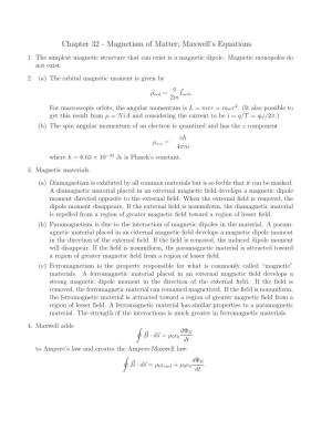 Chapter 32 - Magnetism of Matter; Maxwell’S Equations 1
