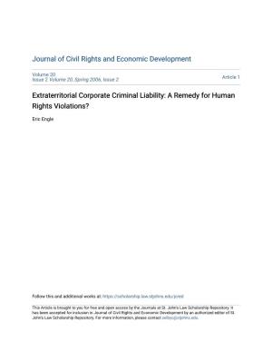 Extraterritorial Corporate Criminal Liability: a Remedy for Human Rights Violations?
