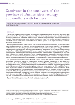 Carnivores in the Southwest of the Province of Buenos Aires: Ecology and Conflicts with Farmers