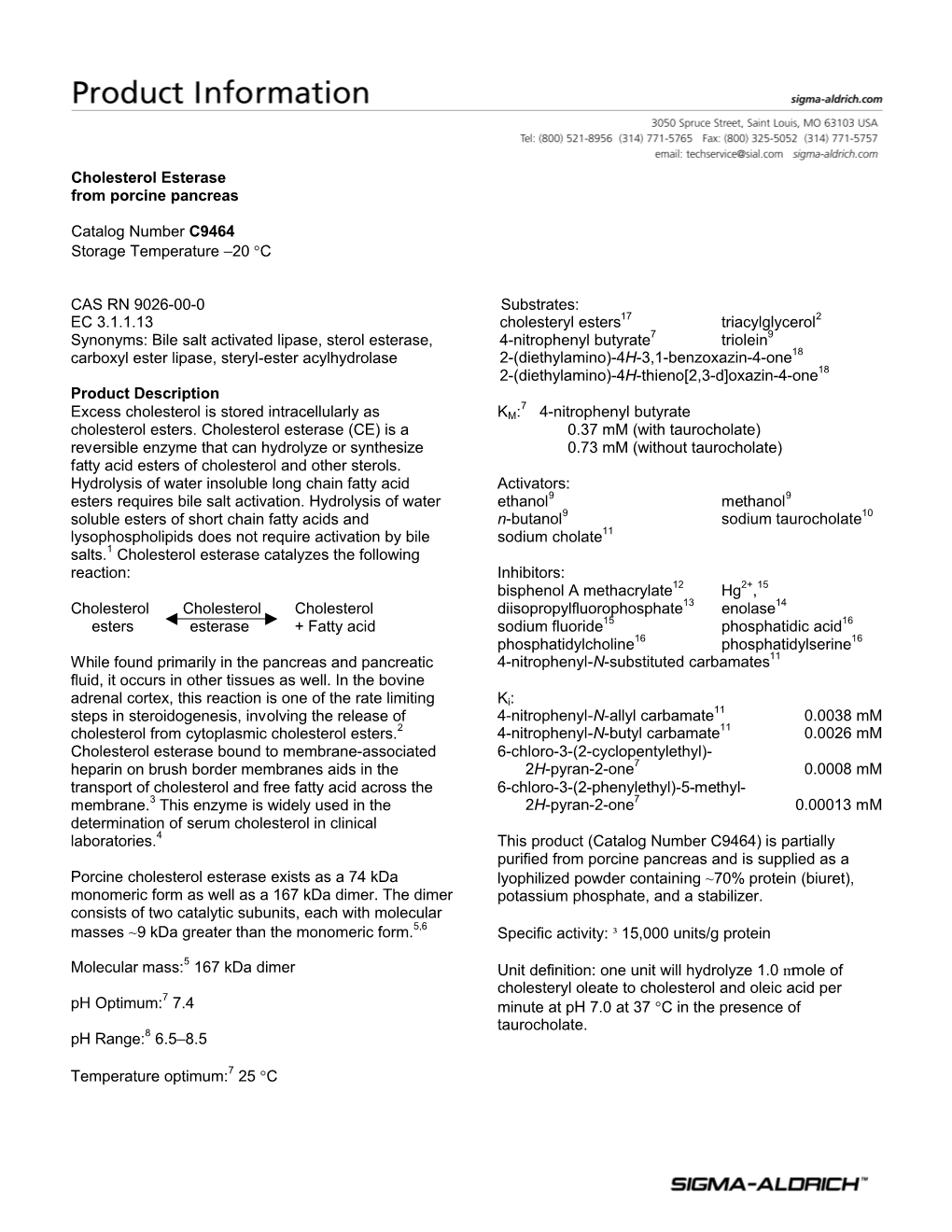 Cholesterol Esterase from Porcine Pancreas