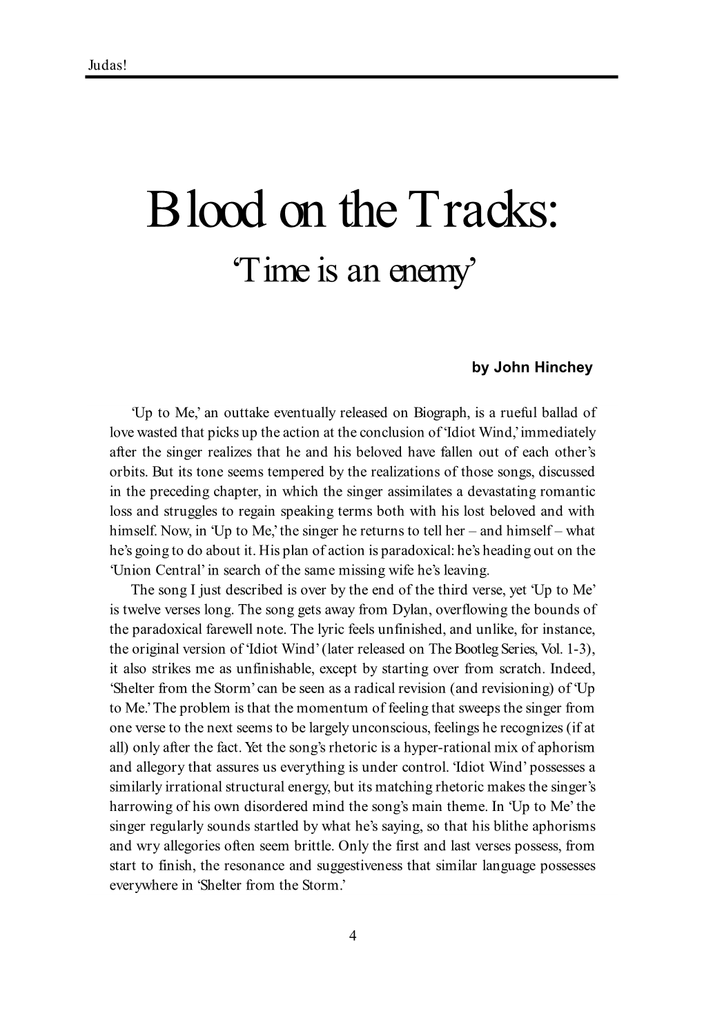 Blood on the Tracks: ‘Time Is an Enemy’