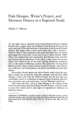 Dale Morgan, Writer's Project, and Mormon History As a Regional Study