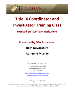 Title IX Coordinator and Investigator Training Class