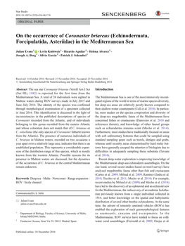 On the Occurrence of Coronaster Briareus (Echinodermata, Forcipulatida, Asteriidae) in the Mediterranean Sea