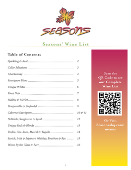 Seasons' Wine List