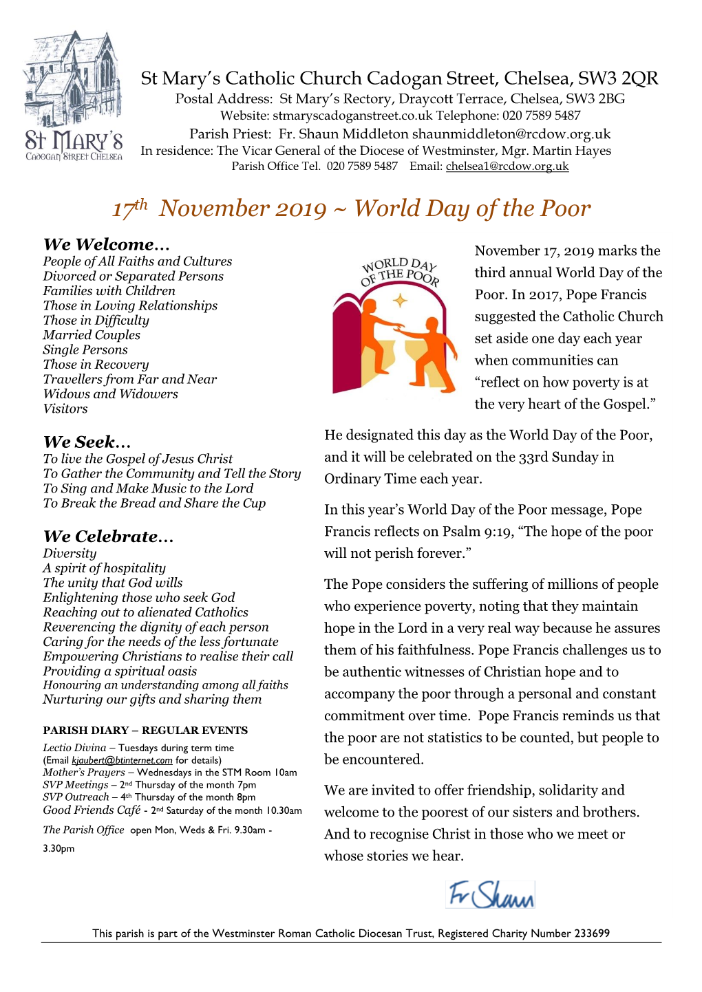 17Th November 2019 ~ World Day of the Poor