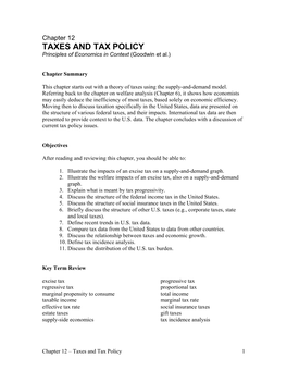 TAXES and TAX POLICY Principles of Economics in Context (Goodwin Et Al.)