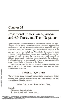 Conditional Tenses: -Nge-, -Ngali- and -Ki- Tenses and Their Negations