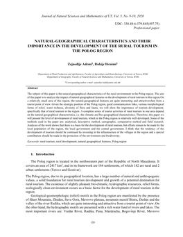 Natural-Geographical Characteristics and Their Importance in the Development of the Rural Tourism in the Polog Region