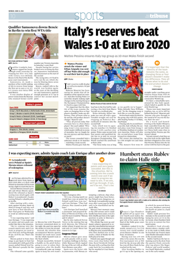 Italy's Reserves Beat Wales 1-0 at Euro 2020