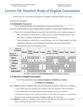 Detailed Study of English Consonants