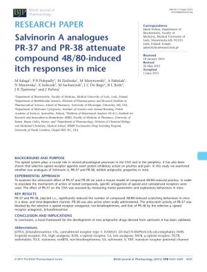 Salvinorin a Analogues PR37 and PR38 Attenuate Compound 48
