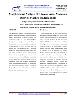 Morphometric Analysis of Sitamou Area, Mandsaur District, Madhya Pradesh, India