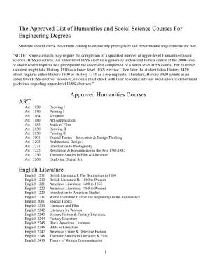 The Approved List of Humanities and Social Science Courses for Engineering Degrees