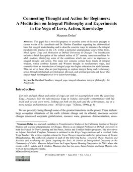Connecting Thought and Action for Beginners: a Meditation on Integral Philosophy and Experiments in the Yoga of Love, Action, Knowledge