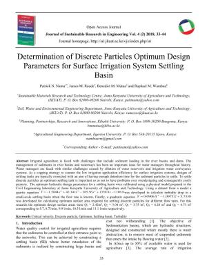 Determination of Discrete Particles Optimum Design Parameters for Surface Irrigation System Settling Basin