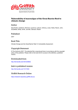 Chapter 7 Vulnerability of Macroalgae of the Great Barrier Reef to Climate Change