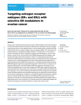 Targeting Estrogen Receptor Subtypes (Era and Erb) with Selective ER Modulators in Ovarian Cancer
