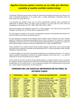 Aguilas Buscan Ganar Corona En Su Nido Por Décima Ocasión Y Cuarta Corrida Contra Licey