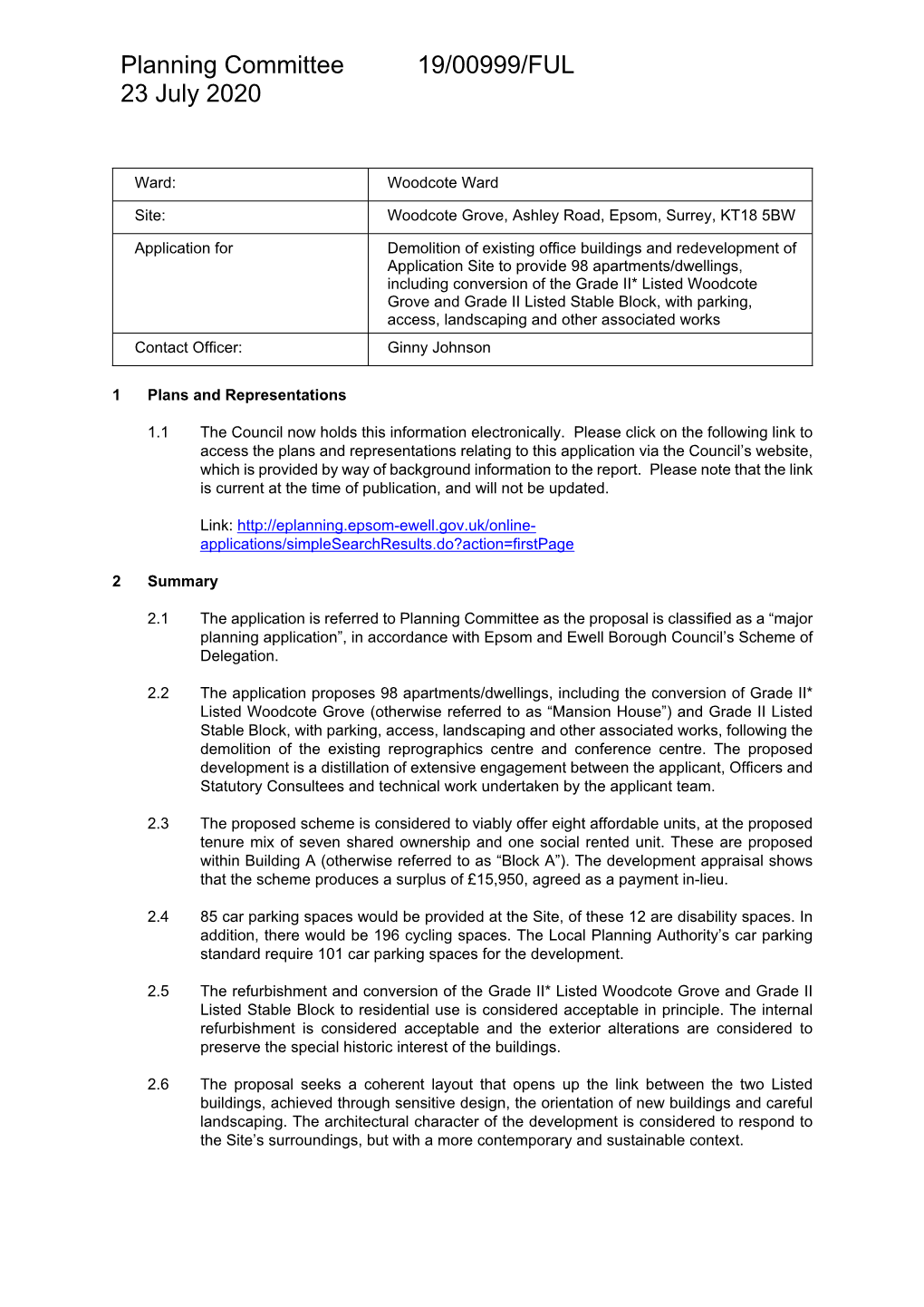 Planning Committee 19/00999/FUL 23 July 2020