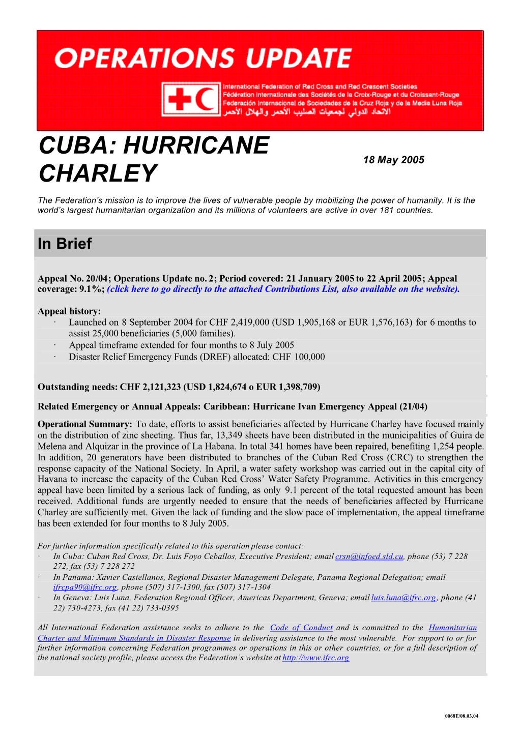 Cuba: Hurricane Charley; Appeal No