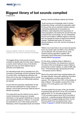 Biggest Library of Bat Sounds Compiled 14 April 2016