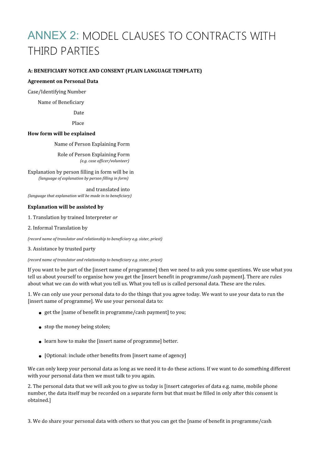 Annex 2: Model Clauses to Contracts with Third Parties