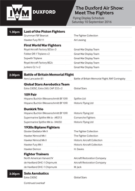 The Duxford Air Show: Meet the Fighters Flying Display Schedule Saturday 10 September 2016